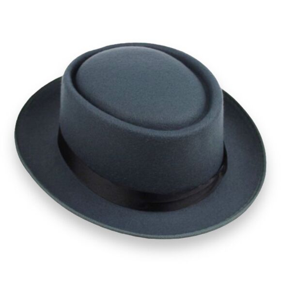 Gray Stiff Brim Pork Pie Crown Trilby Hat NEW - Picture 3 of 4